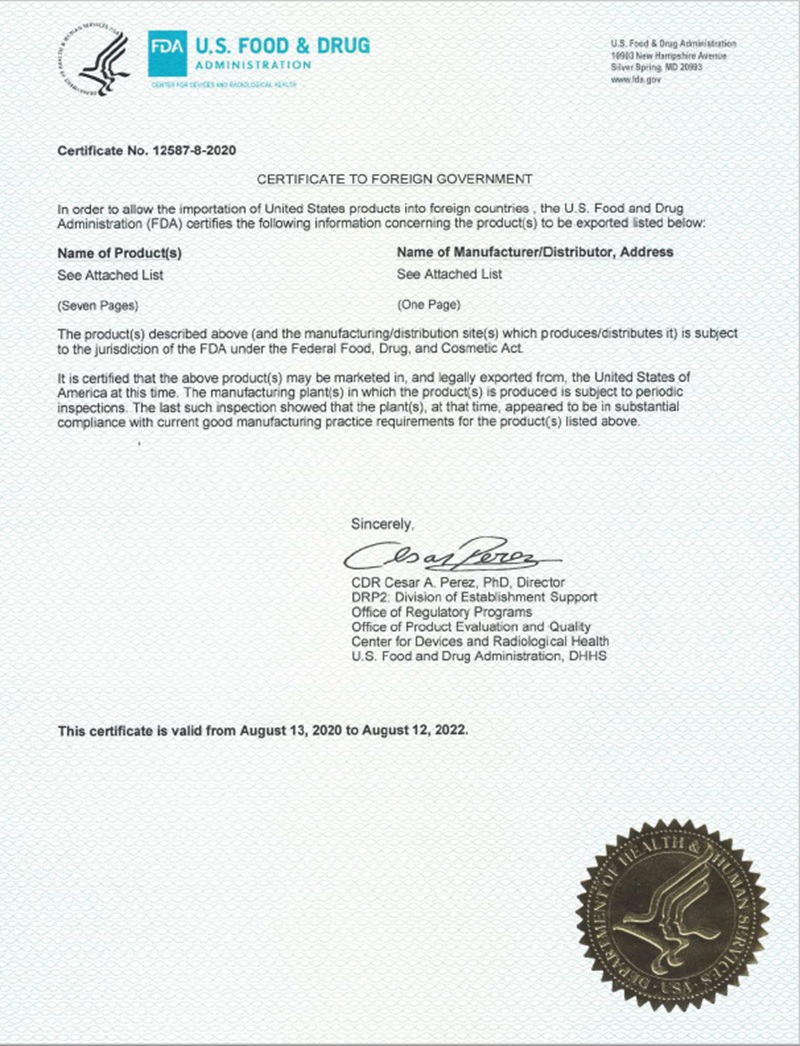 US FDA Certificate